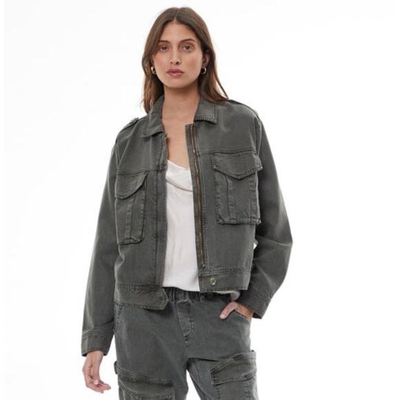 Young Fabulous & Broke Women's Medium Gray 100% Tencel Damon Crop Zip Jacket - Picture 1 of 9